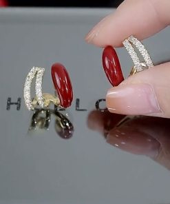 Red Drip Glaze Multi-Layer Diamond Inlaid Silver Needle Earrings - Exquisite Delicate Fashion Jewelry for Women