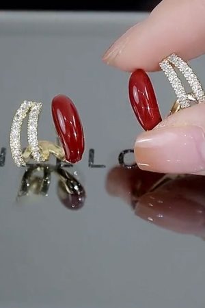 Red Drip Glaze Multi-Layer Diamond Inlaid Silver Needle Earrings - Exquisite Delicate Fashion Jewelry for Women