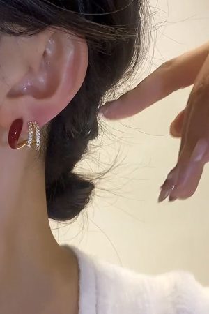 Red Drip Glaze Multi-Layer Diamond Inlaid Silver Needle Earrings - Exquisite Delicate Fashion Jewelry for Women