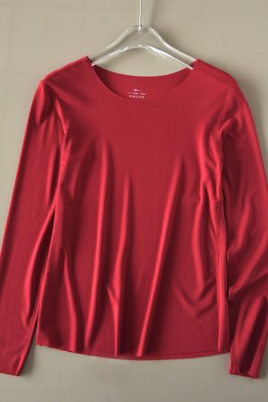 Red Fitted Seamless Autumn Top and Bottom Set - Temperature-Regulating Skin-Friendly Lenzing Modal for Good Luck and Zodiac Style