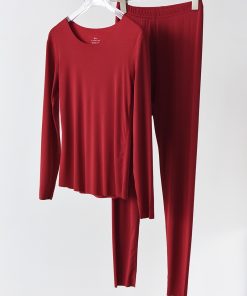 Red Fitted Seamless Autumn Top and Bottom Set - Temperature-Regulating Skin-Friendly Lenzing Modal for Good Luck and Zodiac Style