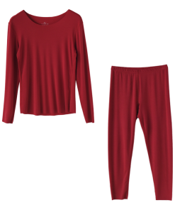 Red Fitted Seamless Autumn Top and Bottom Set - Temperature-Regulating Skin-Friendly Lenzing Modal for Good Luck and Zodiac Style