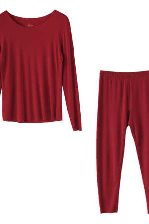 Red Fitted Seamless Autumn Top and Bottom Set - Temperature-Regulating Skin-Friendly Lenzing Modal for Good Luck and Zodiac Style