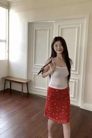 Red Floral Print Mermaid Long Skirt, Korean Style Vacation Fashion, Summer 2025 Women's Trendy Wear