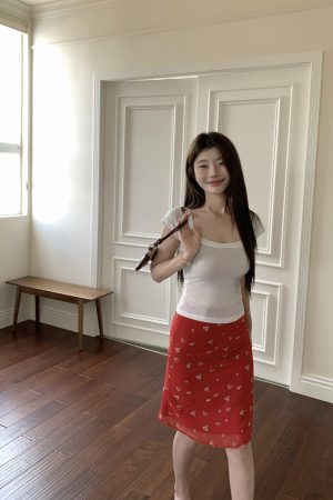 Red Floral Print Mermaid Long Skirt, Korean Style Vacation Fashion, Summer 2025 Women's Trendy Wear