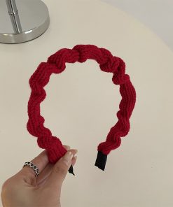 Red High Crown Wide-Brimmed Headband for Women - Vintage Autumn Winter Hair Accessory, Face-Flattering Style for 2025