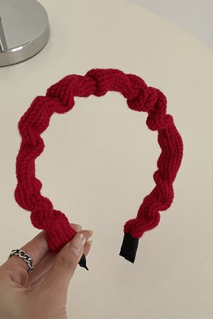 Red High Crown Wide-Brimmed Headband for Women - Vintage Autumn Winter Hair Accessory, Face-Flattering Style for 2025