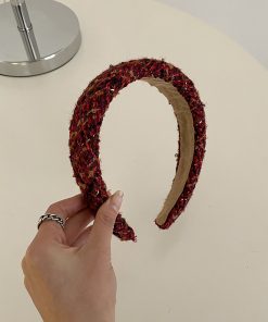 Red High Crown Wide-Brimmed Headband for Women - Vintage Autumn Winter Hair Accessory, Face-Flattering Style for 2025