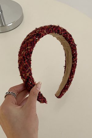 Red High Crown Wide-Brimmed Headband for Women - Vintage Autumn Winter Hair Accessory, Face-Flattering Style for 2025