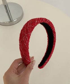 Red High Crown Wide-Brimmed Headband for Women - Vintage Autumn Winter Hair Accessory, Face-Flattering Style for 2025
