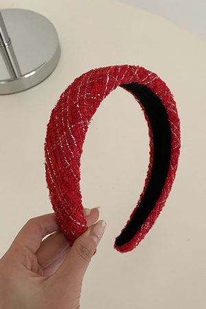 Red High Crown Wide-Brimmed Headband for Women - Vintage Autumn Winter Hair Accessory, Face-Flattering Style for 2025