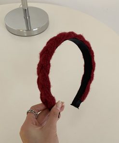 Red High Crown Wide-Brimmed Headband for Women - Vintage Autumn Winter Hair Accessory, Face-Flattering Style for 2025