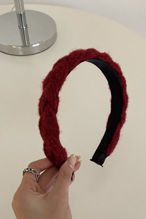 Red High Crown Wide-Brimmed Headband for Women - Vintage Autumn Winter Hair Accessory, Face-Flattering Style for 2025