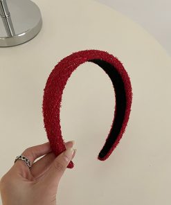 Red High Crown Wide-Brimmed Headband for Women - Vintage Autumn Winter Hair Accessory, Face-Flattering Style for 2025