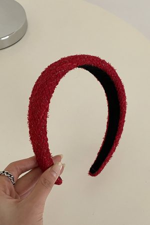 Red High Crown Wide-Brimmed Headband for Women - Vintage Autumn Winter Hair Accessory, Face-Flattering Style for 2025