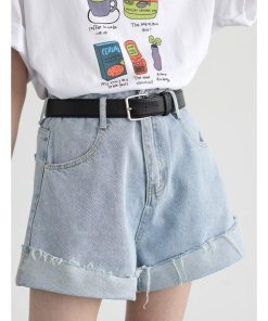 red knit sweater style, Bright Autumn Outfits - Distressed and Slit Jean Shorts