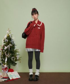 Red Knitted Sweater for Women - 2025 Winter Lazy High-End Mid-Length Top, Cozy Chic Fashion Essential