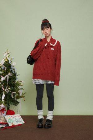 Red Knitted Sweater for Women - 2025 Winter Lazy High-End Mid-Length Top, Cozy Chic Fashion Essential