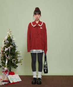 Red Knitted Sweater for Women - 2025 Winter Lazy High-End Mid-Length Top, Cozy Chic Fashion Essential