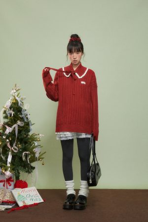 Red Knitted Sweater for Women - 2025 Winter Lazy High-End Mid-Length Top, Cozy Chic Fashion Essential