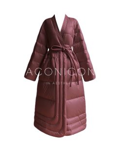 Red Maple Whisper Retro Chinese Style Down Jacket - Minimalist V-Neck Warm Coat for 90s Y2K Fashion