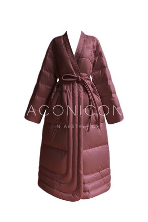 Red Maple Whisper Retro Chinese Style Down Jacket - Minimalist V-Neck Warm Coat for 90s Y2K Fashion