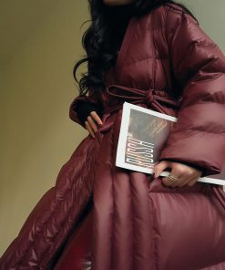 Red Maple Whisper Retro Chinese Style Down Jacket - Minimalist V-Neck Warm Coat for 90s Y2K Fashion