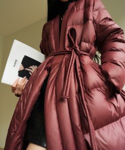 Red Maple Whisper Retro Chinese Style Down Jacket - Minimalist V-Neck Warm Coat for 90s Y2K Fashion