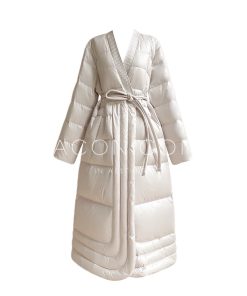 Red Maple Whisper Retro Chinese Style Down Jacket - Minimalist V-Neck Warm Coat for 90s Y2K Fashion