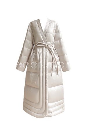 Red Maple Whisper Retro Chinese Style Down Jacket - Minimalist V-Neck Warm Coat for 90s Y2K Fashion