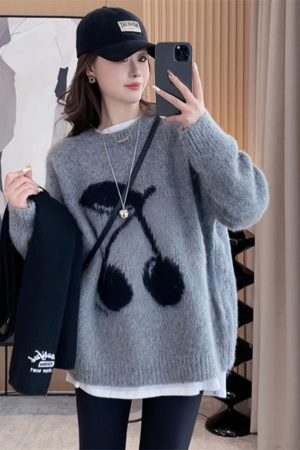 Red Mid-Length Loose Pullover Sweater for Women - Autumn Winter 2025 Fashion, Cozy Lazy Chic Top