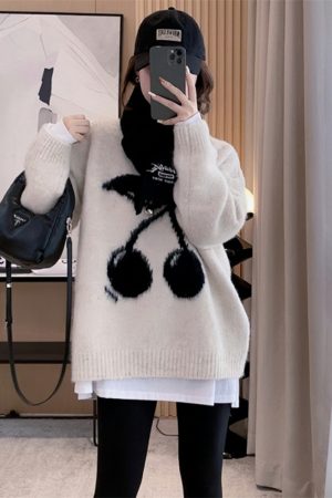 Red Mid-Length Loose Pullover Sweater for Women - Autumn Winter 2025 Fashion, Cozy Lazy Chic Top