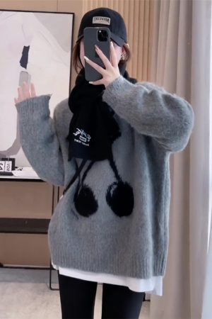 Red Mid-Length Loose Pullover Sweater for Women - Autumn Winter 2025 Fashion, Cozy Lazy Chic Top