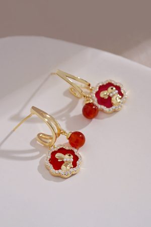 Red Rabbit Earrings for New Year, Unique High-End Zodiac Ear Studs, National Style Pendants, Perfect for Celebrating 2025