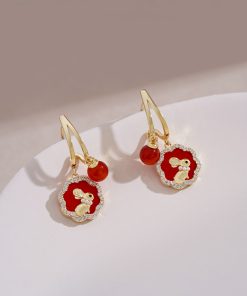 Red Rabbit Earrings for New Year, Unique High-End Zodiac Ear Studs, National Style Pendants, Perfect for Celebrating 2025