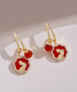 Red Rabbit Earrings for New Year, Unique High-End Zodiac Ear Studs, National Style Pendants, Perfect for Celebrating 2025