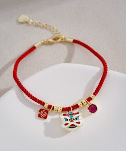Red Rope Bracelet with Gold Beads - Retro National Style Hand String Jewelry for New Year, Trendy Birth Year Accessory