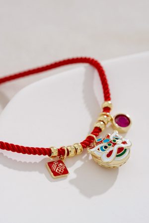 Red Rope Bracelet with Gold Beads - Retro National Style Hand String Jewelry for New Year, Trendy Birth Year Accessory
