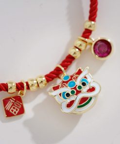 Red Rope Bracelet with Gold Beads - Retro National Style Hand String Jewelry for New Year, Trendy Birth Year Accessory