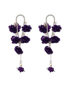 Red Rose Spray-Painted Steel Flower Earrings with Exaggerated Tassels and Diamond Inlays, Chic Long Drop Earrings for Elegant Style