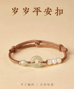 Red String Woven Safety Buckle Bracelet for Women, Pearl Zodiac Year Accessory, Niche Friendship Design for Girls