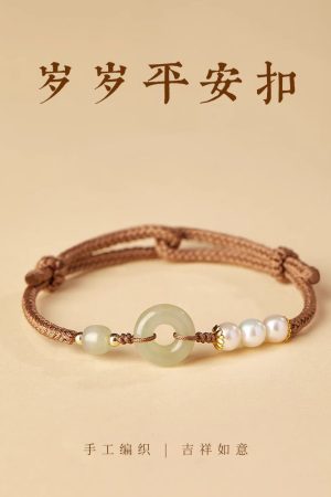 Red String Woven Safety Buckle Bracelet for Women, Pearl Zodiac Year Accessory, Niche Friendship Design for Girls