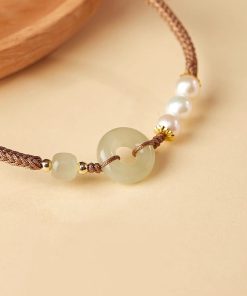 Red String Woven Safety Buckle Bracelet for Women, Pearl Zodiac Year Accessory, Niche Friendship Design for Girls