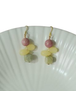 Red Striped Stone Avocado Water Drop Butterfly Earrings in S925 Pure Silver - Chinese Style Ancient Wind Women's Accessories