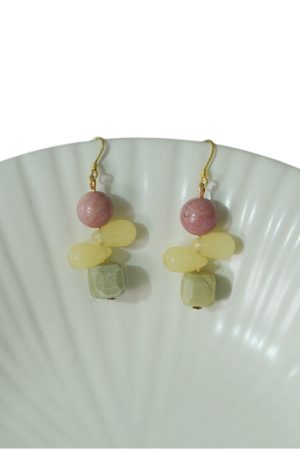 Red Striped Stone Avocado Water Drop Butterfly Earrings in S925 Pure Silver - Chinese Style Ancient Wind Women's Accessories