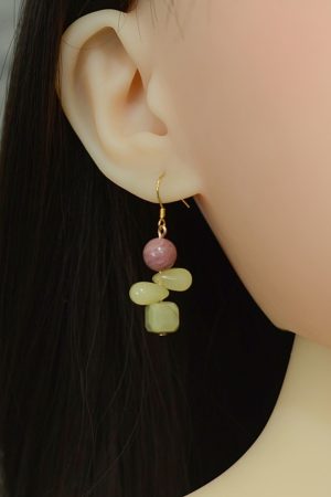 Red Striped Stone Avocado Water Drop Butterfly Earrings in S925 Pure Silver - Chinese Style Ancient Wind Women's Accessories