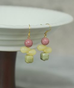 Red Striped Stone Avocado Water Drop Butterfly Earrings in S925 Pure Silver - Chinese Style Ancient Wind Women's Accessories