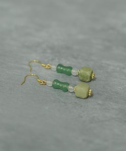 Red Striped Stone Avocado Water Drop Butterfly Earrings in S925 Pure Silver - Chinese Style Ancient Wind Women's Accessories