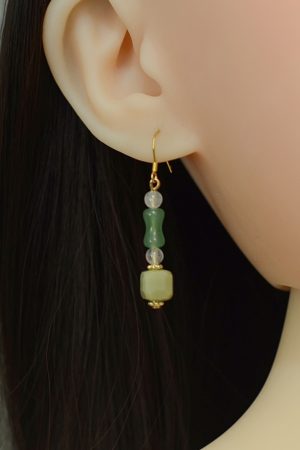 Red Striped Stone Avocado Water Drop Butterfly Earrings in S925 Pure Silver - Chinese Style Ancient Wind Women's Accessories