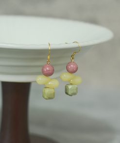 Red Striped Stone Avocado Water Drop Butterfly Earrings in S925 Pure Silver - Chinese Style Ancient Wind Women's Accessories